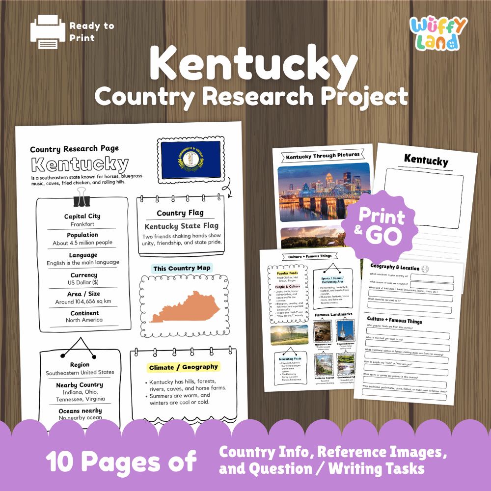 Kentucky Country Research Project Worksheets and Activity Pages