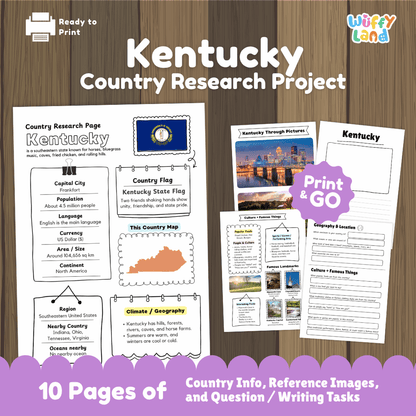 Kentucky Country Research Project Worksheets and Activity Pages