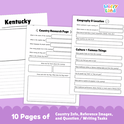 Kentucky Country Research Project Worksheets and Activity Pages