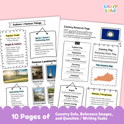 Kentucky Country Research Project Worksheets and Activity Pages