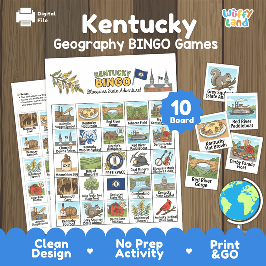 Kentucky Geography BINGO Game | Bluegrass State Culture and Landmarks Printable Activity