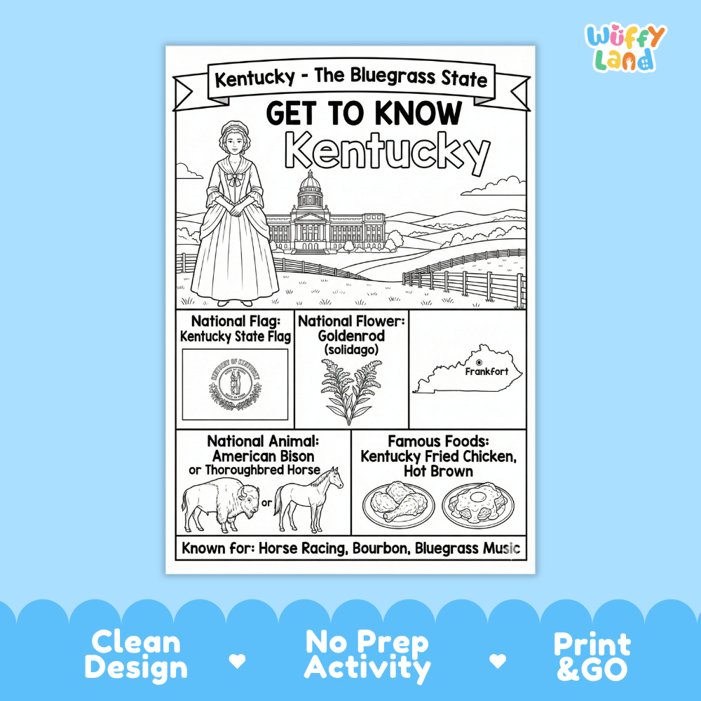 Kentucky Geography Coloring Poster Worksheets