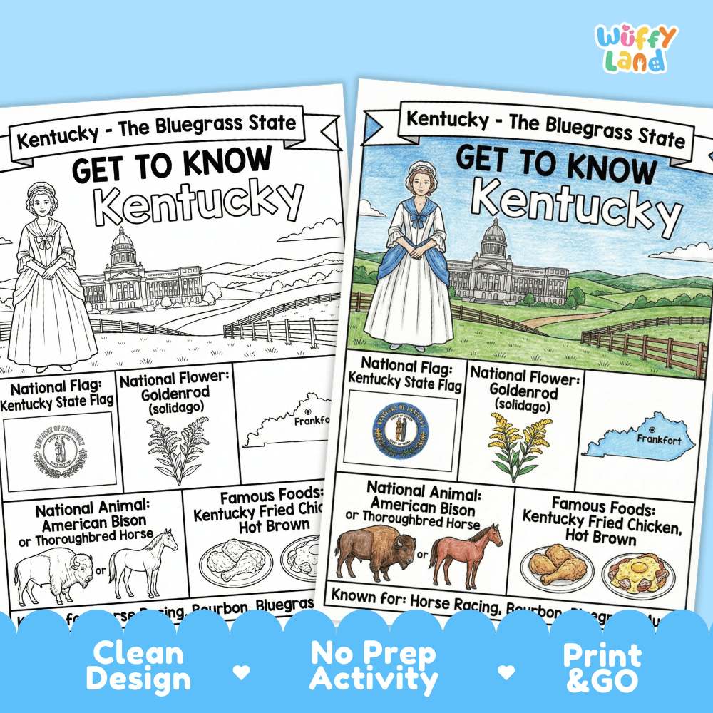 Kentucky Geography Coloring Poster Worksheets