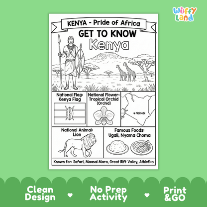 Kenya Geography Coloring Poster and Fact Sheet Printable Worksheets