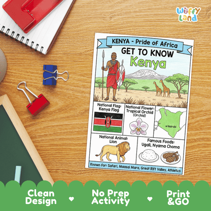 Kenya Geography Coloring Poster and Fact Sheet Printable Worksheets
