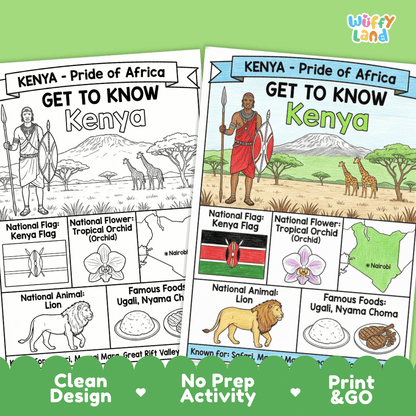 Kenya Geography Coloring Poster and Fact Sheet Printable Worksheets