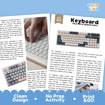 Teacher answer key page showing complete question solutions for Keyboard music education reading comprehension practice