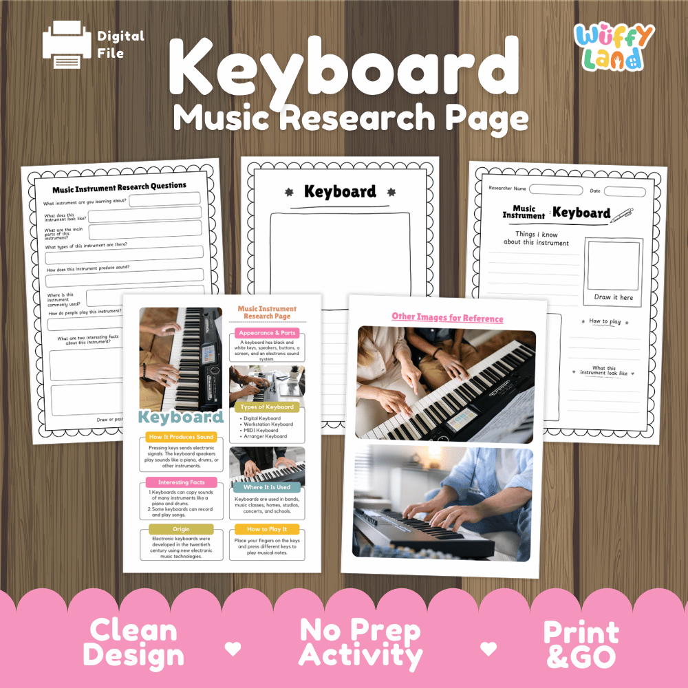 Keyboard Music Research Page Worksheets