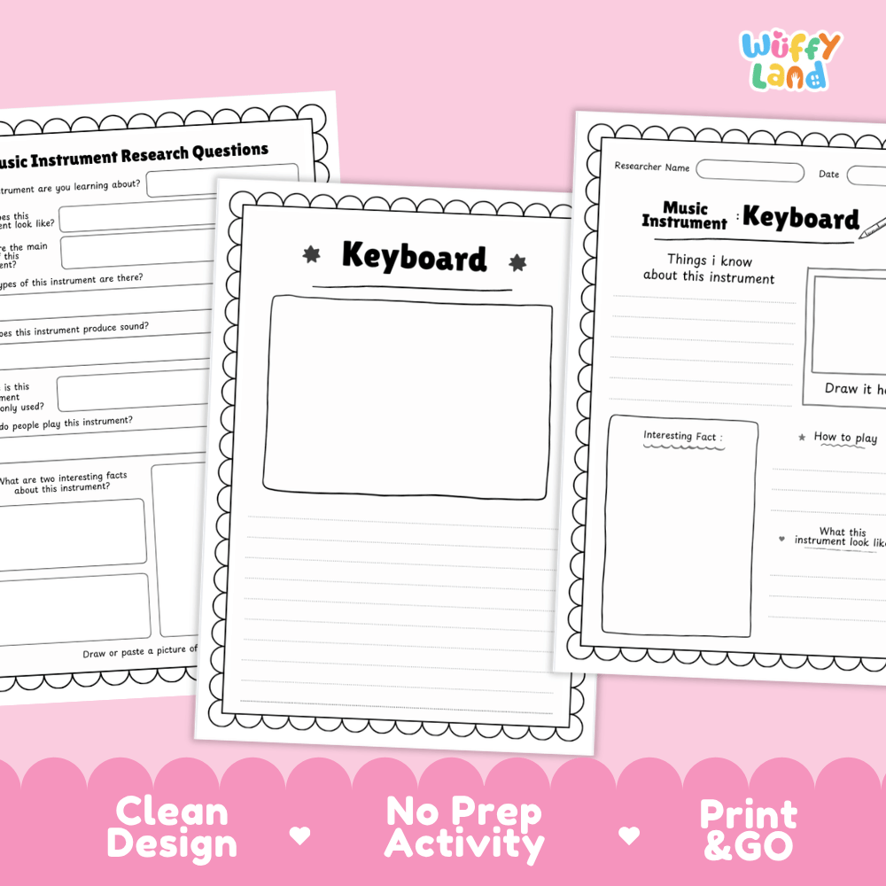 Keyboard Music Research Page Worksheets