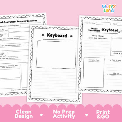Keyboard Music Research Page Worksheets