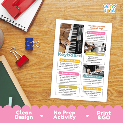 Keyboard Music Research Page Worksheets
