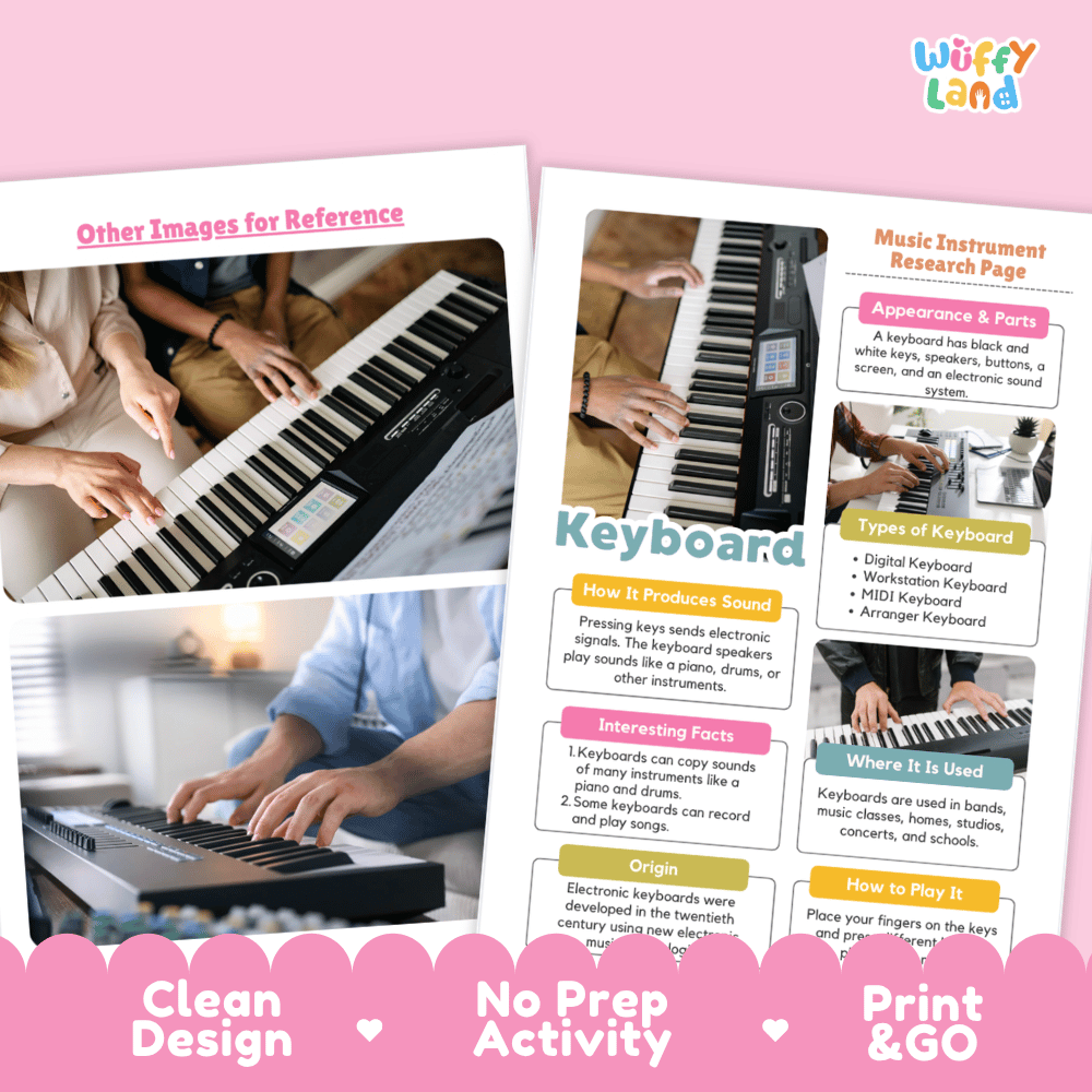 Keyboard Music Research Page Worksheets