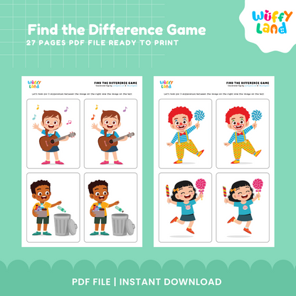 Early learning find the difference cards displaying boy riding scooter with helmet and girl playing with stacking blocks 🛴🧱