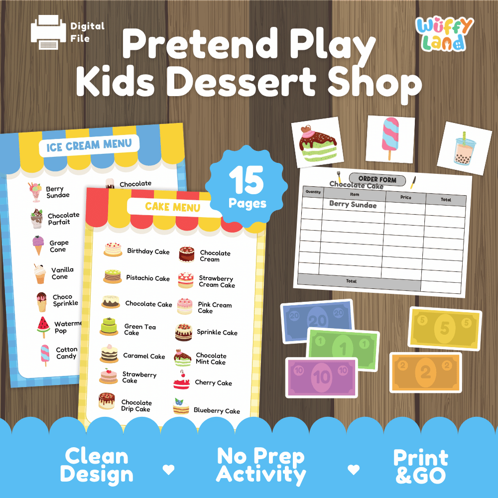 Kids Dessert Shop Dramatic Play Pretend Play Center Printable Activity