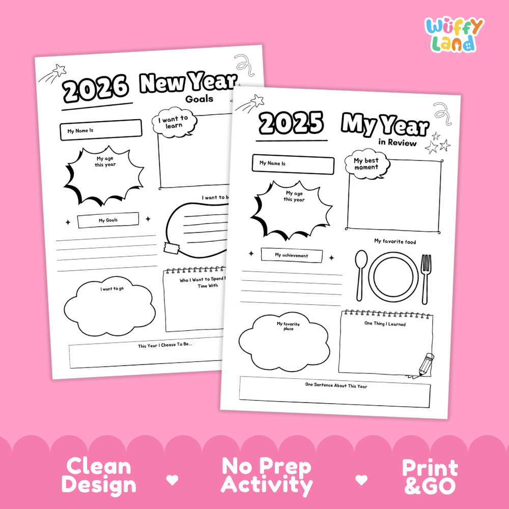 Kids New Year Reflection Set - 2025 and 2026 Goals Worksheets