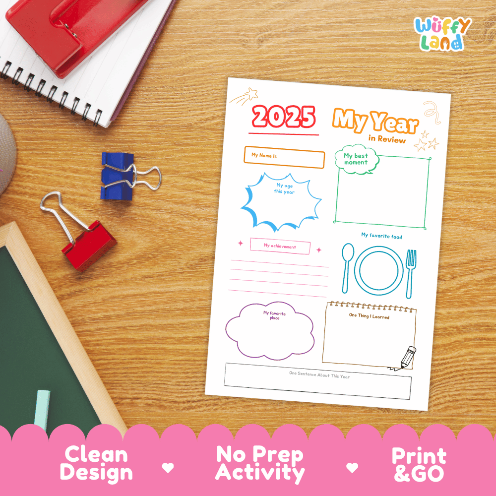 Kids New Year Reflection Set - 2025 and 2026 Goals Worksheets