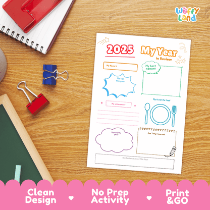 Kids New Year Reflection Set - 2025 and 2026 Goals Worksheets