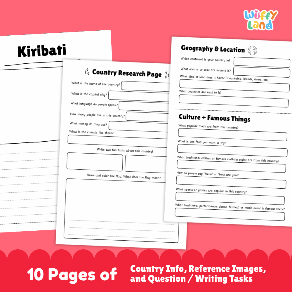 Kiribati Country Research Project Worksheets and Activity Pages