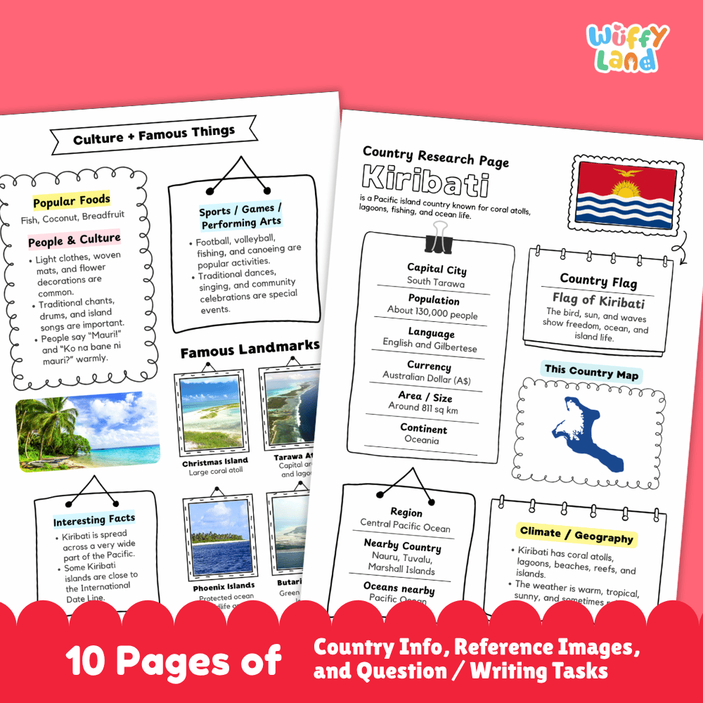 Kiribati Country Research Project Worksheets and Activity Pages