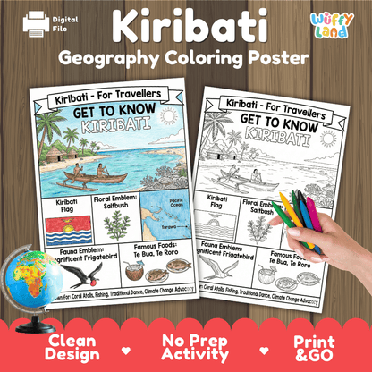 Kiribati Geography Coloring Poster | Oceania Country Study Research Worksheet Activity