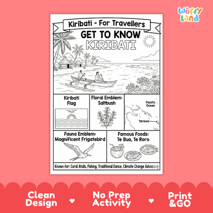Kiribati Geography Coloring Poster | Oceania Country Study Research Worksheet Activity