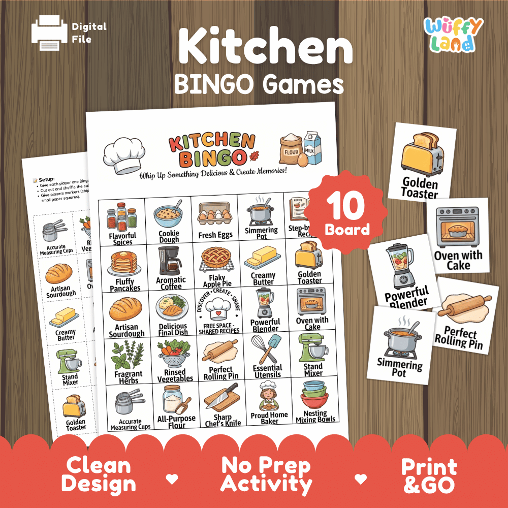 Kitchen BINGO Games Printable Cooking and Baking Vocabulary Activity Cards
