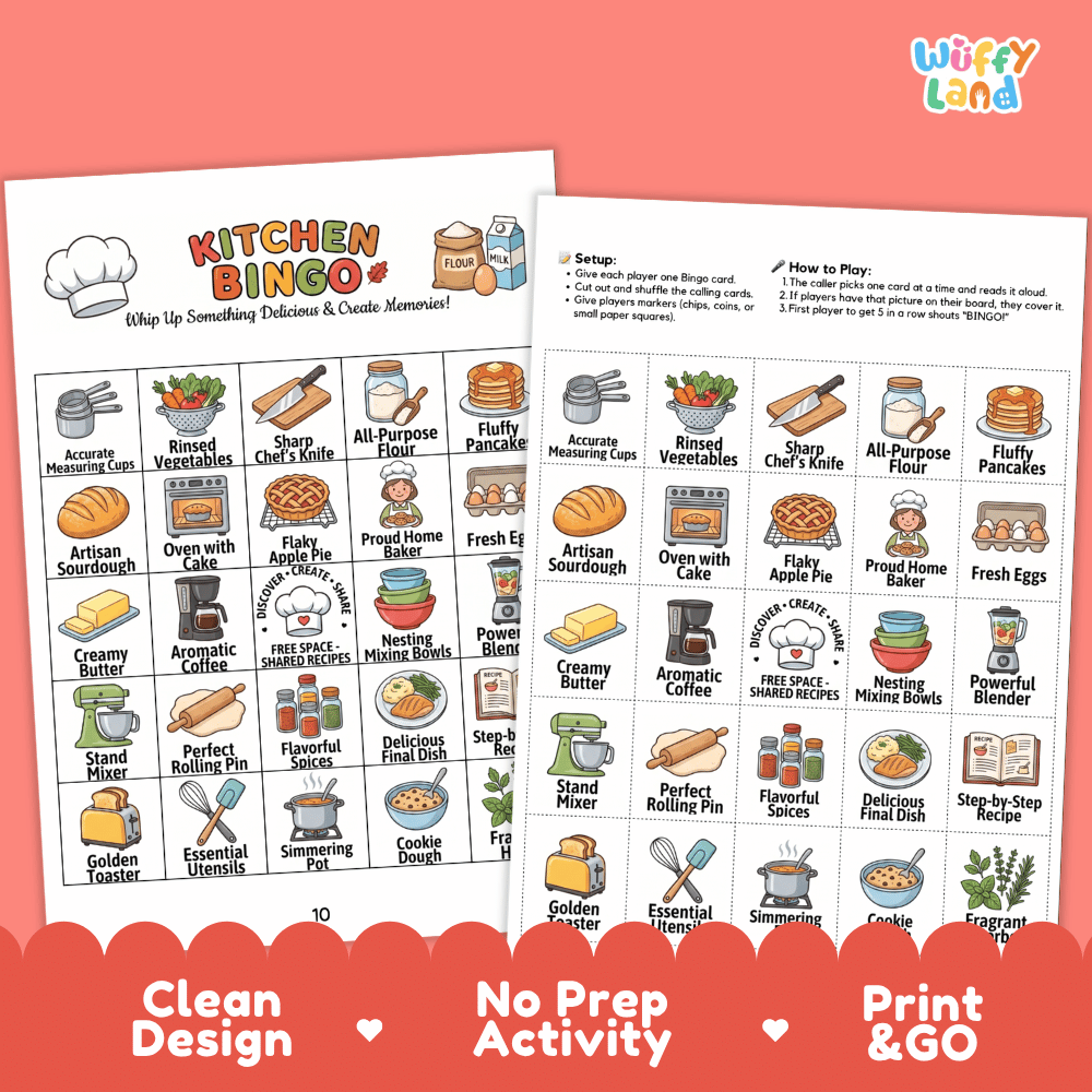 Kitchen BINGO Games Printable Cooking and Baking Vocabulary Activity Cards
