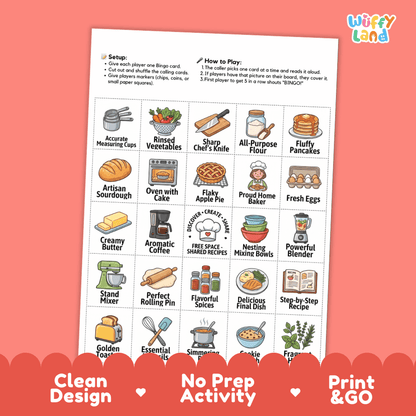 Kitchen BINGO Games Printable Cooking and Baking Vocabulary Activity Cards
