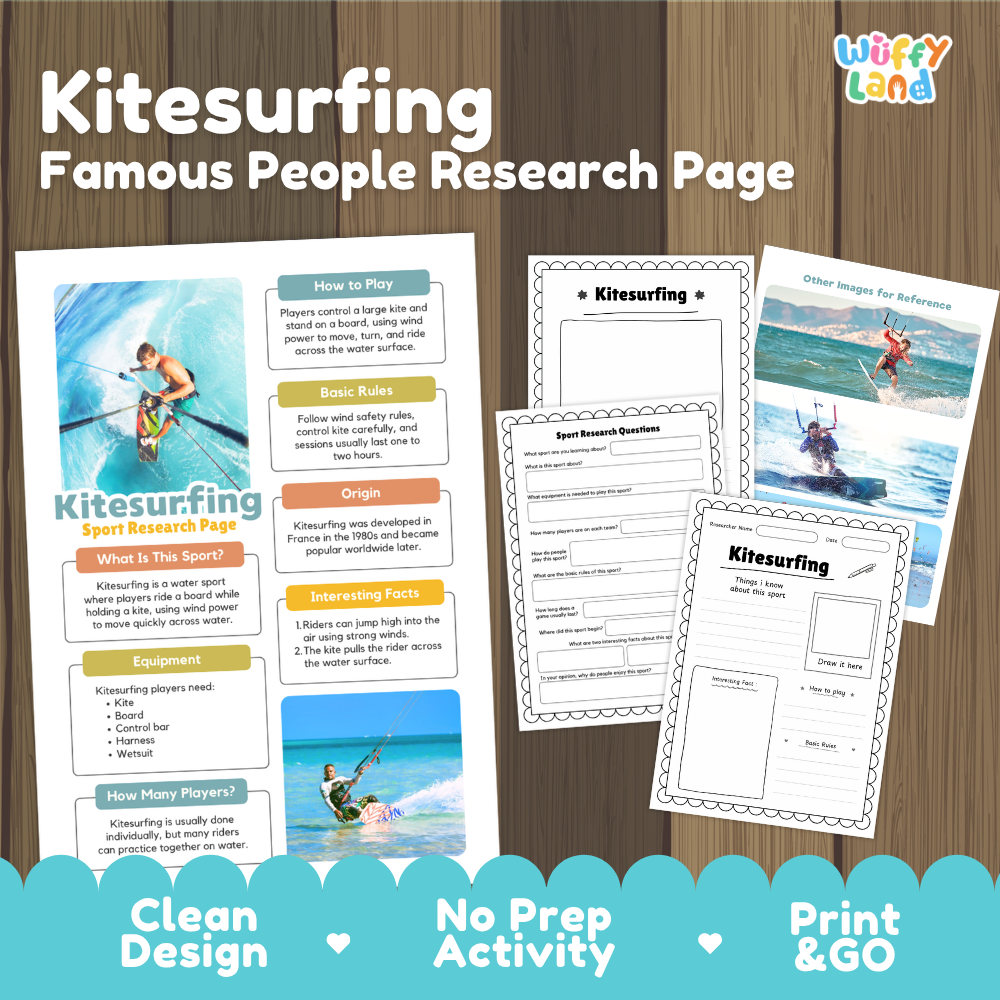 Kitesurfing Sport Research Project Worksheets and Fact Sheet Activity