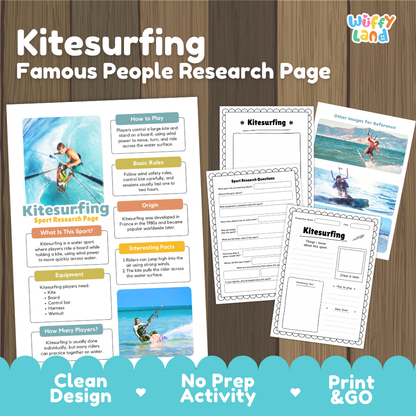 Kitesurfing Sport Research Project Worksheets and Fact Sheet Activity