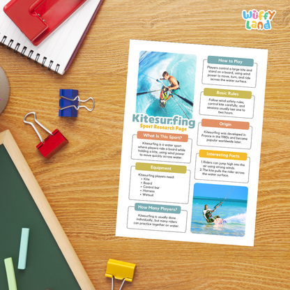 Kitesurfing Sport Research Project Worksheets and Fact Sheet Activity