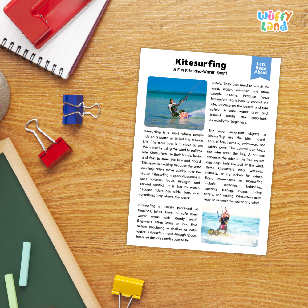 Kitesurfing Sports Reading Passages and Comprehension Questions Worksheets