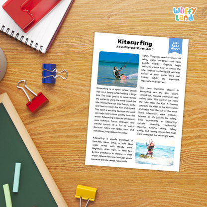 Kitesurfing Sports Reading Passages and Comprehension Questions Worksheets