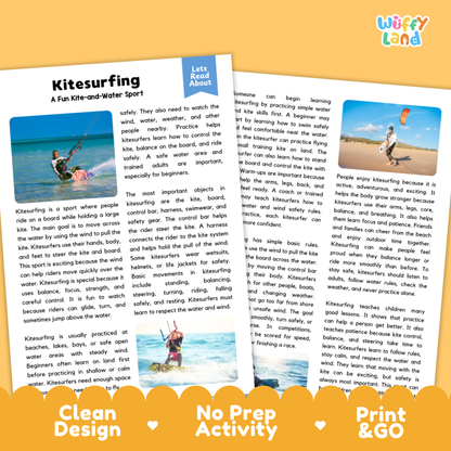 Kitesurfing Sports Reading Passages and Comprehension Questions Worksheets