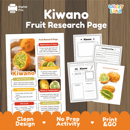 Kiwano Fruit Research Page Worksheets and Fact Sheet