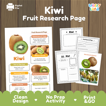 Kiwi Fruit Research Page Worksheets and Fact Sheet