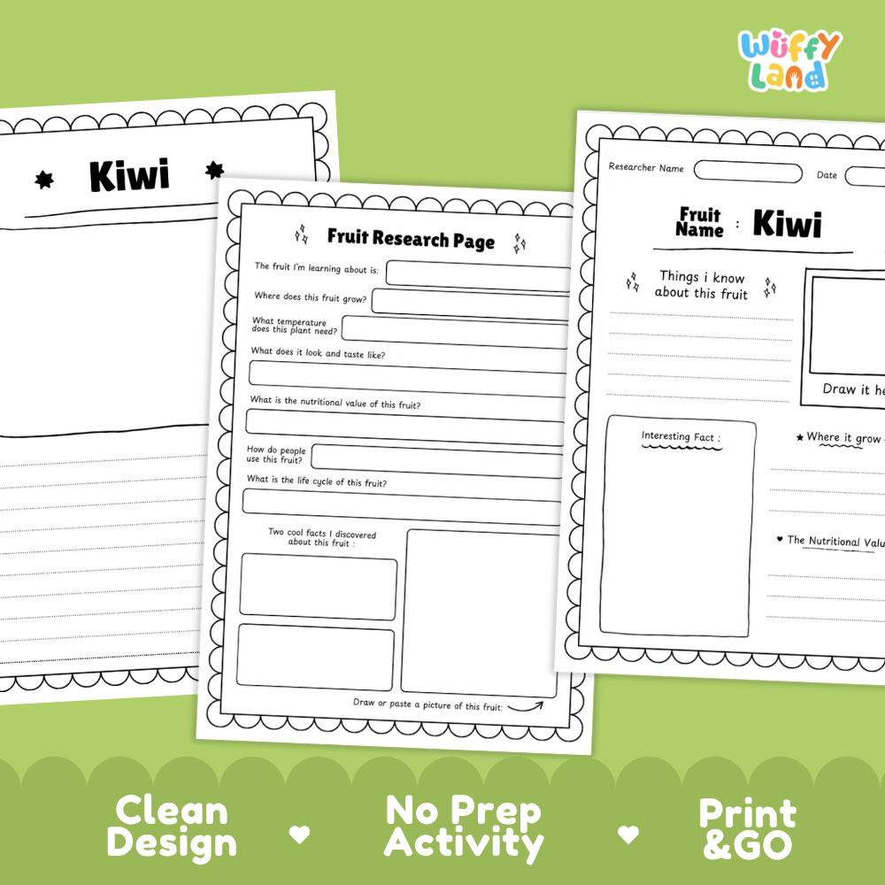 Kiwi Fruit Research Page Worksheets and Fact Sheet