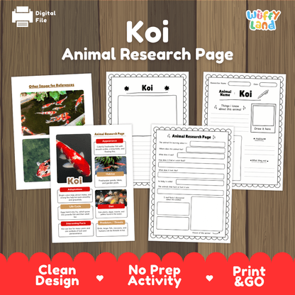 Koi Fish Animal Research Page Worksheets and Fact Sheet Activity