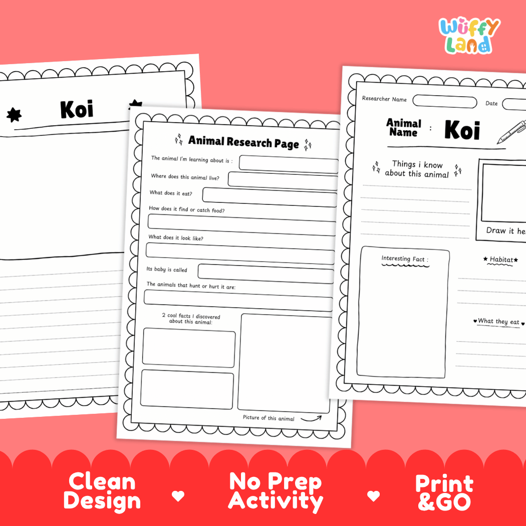 Koi Fish Animal Research Page Worksheets and Fact Sheet Activity
