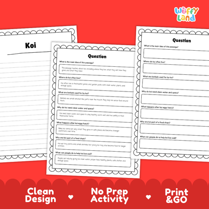 Koi Reading Passage and Comprehension Questions with Answer Key