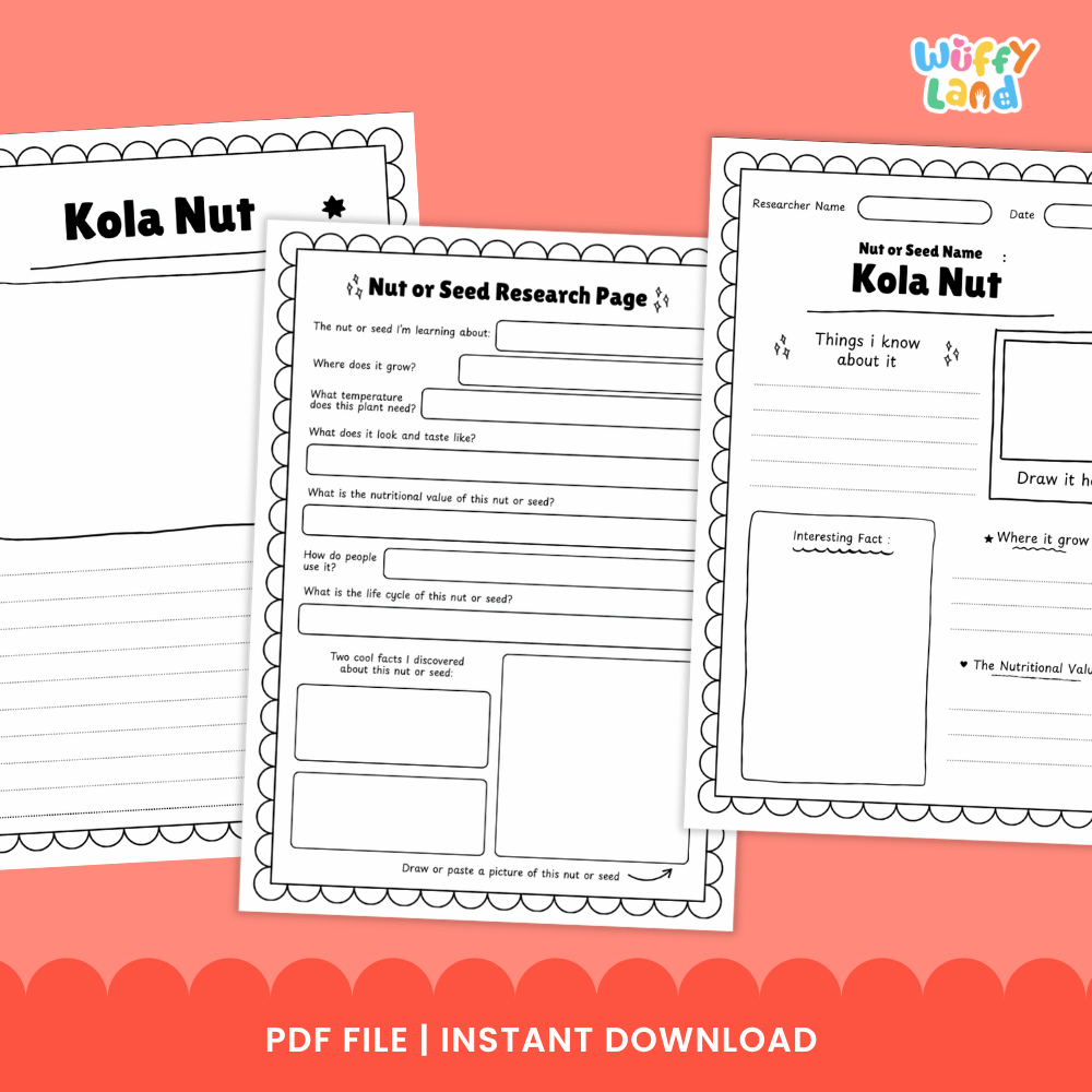 Kola Nut Nut and Seed Research Page Worksheets and Fact Sheet