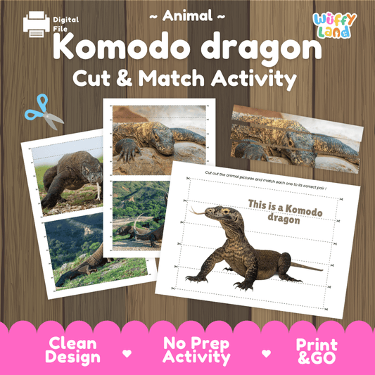 Komodo Dragon Cut and Match Activity Worksheets | Reptile Animal Puzzle Printables