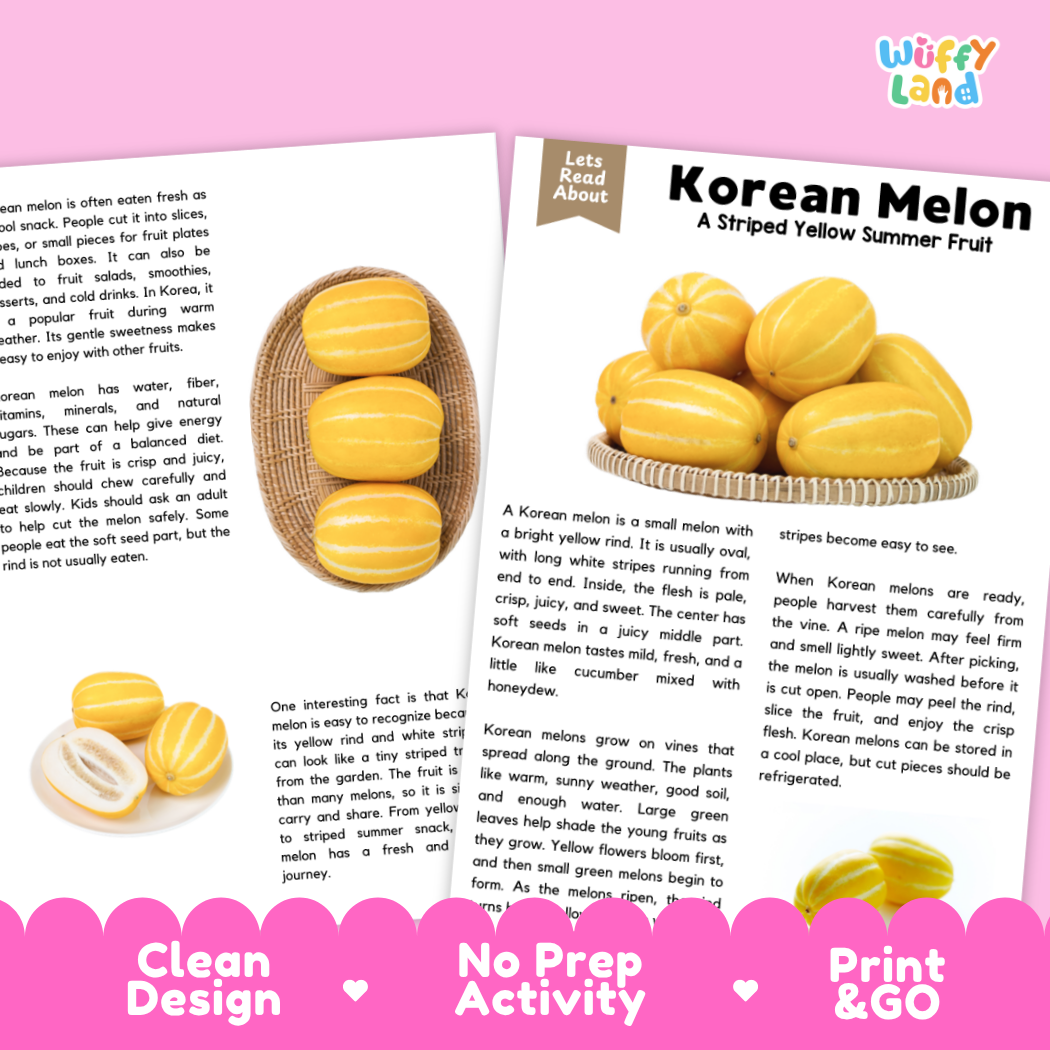 Teacher answer key page showing complete question solutions for Korean Melon nature and science reading comprehension practice