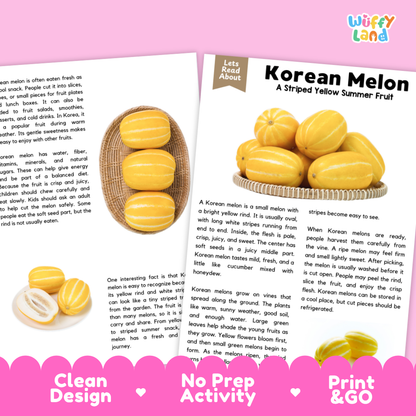 Teacher answer key page showing complete question solutions for Korean Melon nature and science reading comprehension practice