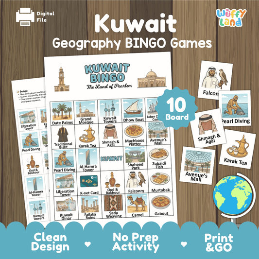 Kuwait Geography Bingo Game Printable Activity