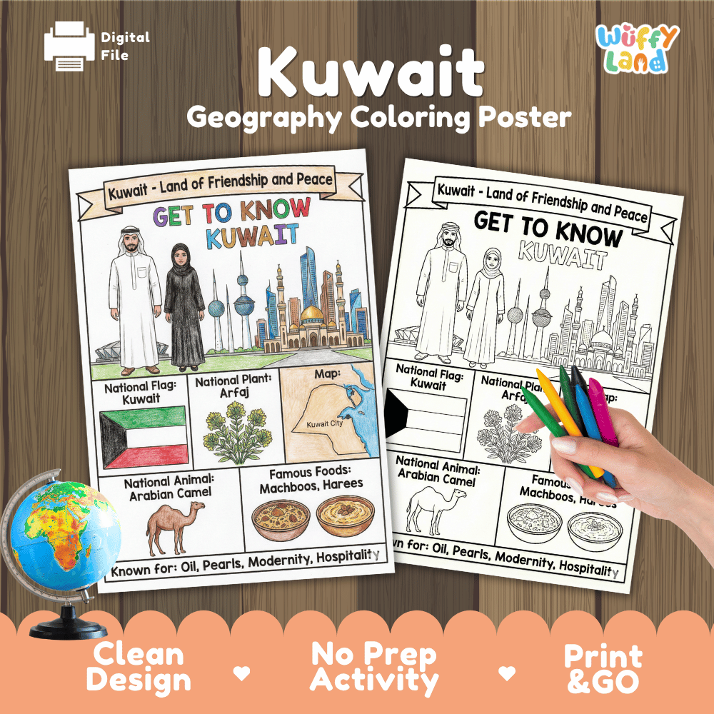 Kuwait Geography Coloring Poster Worksheets