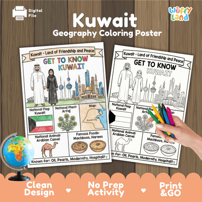 Kuwait Geography Coloring Poster Worksheets
