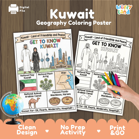 Kuwait Geography Coloring Poster Worksheets