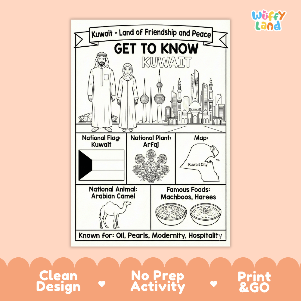 Kuwait Geography Coloring Poster Worksheets