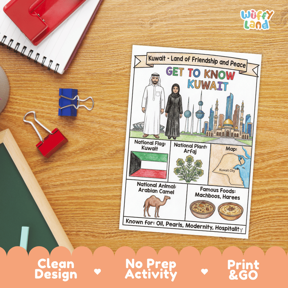 Kuwait Geography Coloring Poster Worksheets